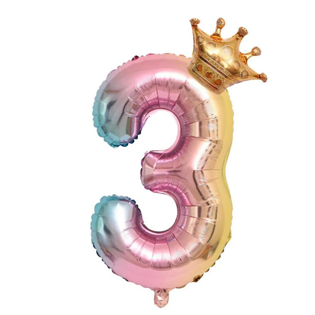 32inch Number Foil Balloons with Crown Digit Air Ballons Kids Birthday Party Wedding Decor Baloons Event Supplies 2020 | Дом и сад
