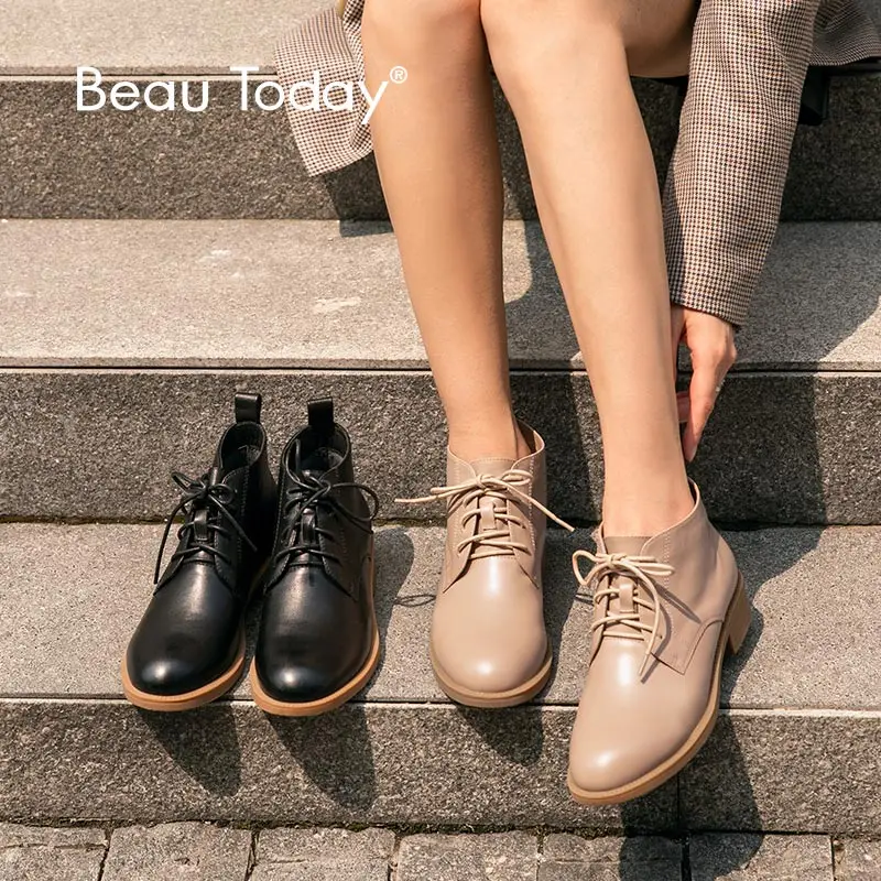 Ботильоны BeauToday женские из натуральной коровьей кожи с перекрестной шнуровкой