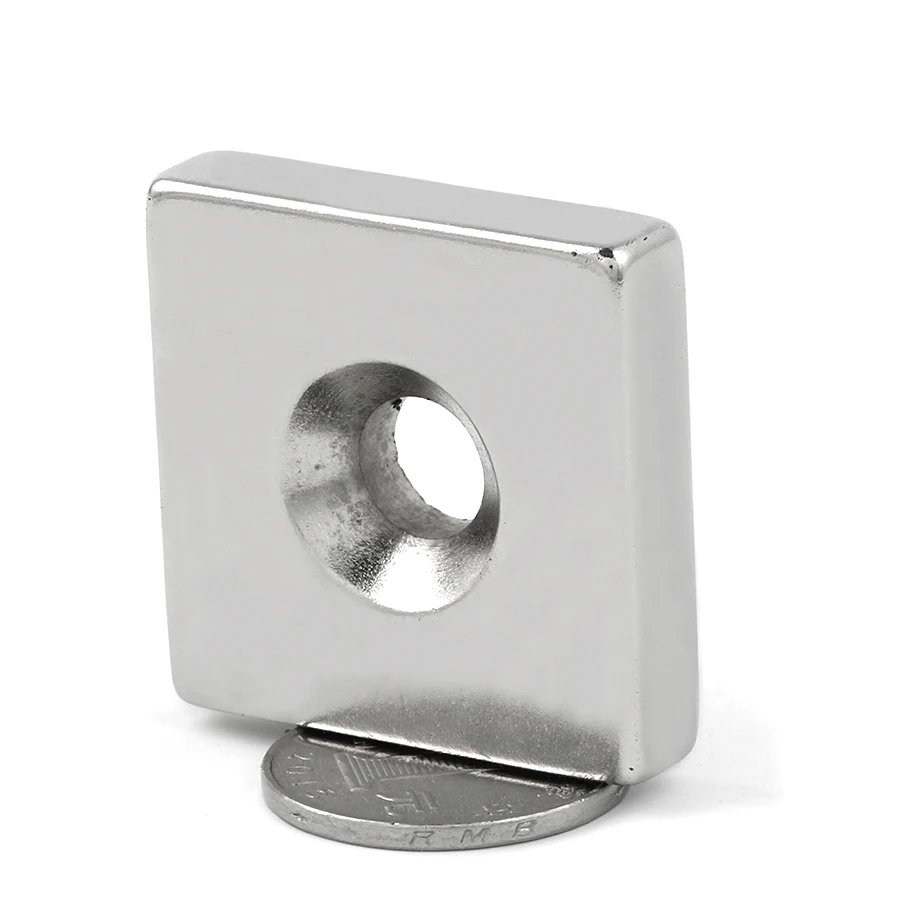 

Wangyatian 2pcs 40 x 40 x 10 mm Hole 10mm Super Strong 40*40*10-10mm Countersunk Neodymium Magnets Rare Earth