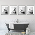 Черно-белые художественные принты с животными, слон, Зебра, Пингвины, жираф, постер на холсте для ванны, настенные картины в скандинавском стиле, декор для ванной и туалета