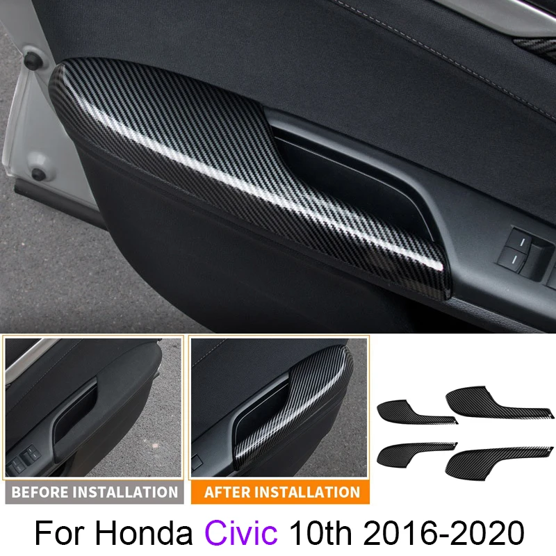 

ABS Carbon Fiber Door Armrest Protective Cover with Hand Decoration Modification For Honda Civic 10th 2016-2020