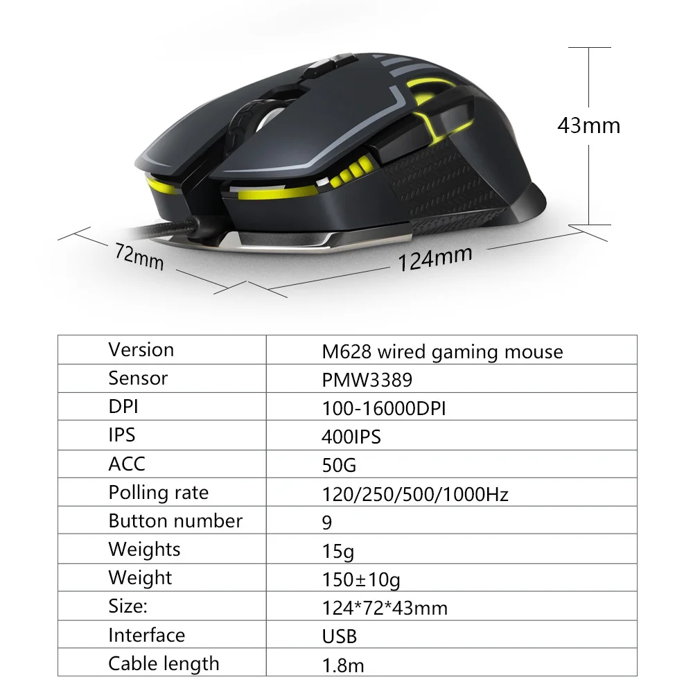 Компьютерная игровая мышь Delux M628 оптическая проводная эргономичная Mause 16000 dpi 9
