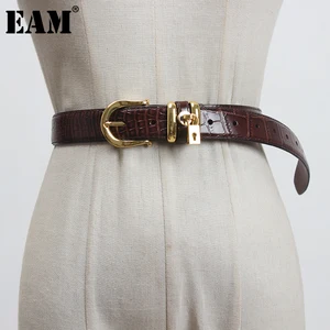 EAM женский длинный широкий ремень из искусственной кожи с пряжкой, черный, с разрезом, новинка, модный, подходит ко всему, весна-осень 2022, 1DC744