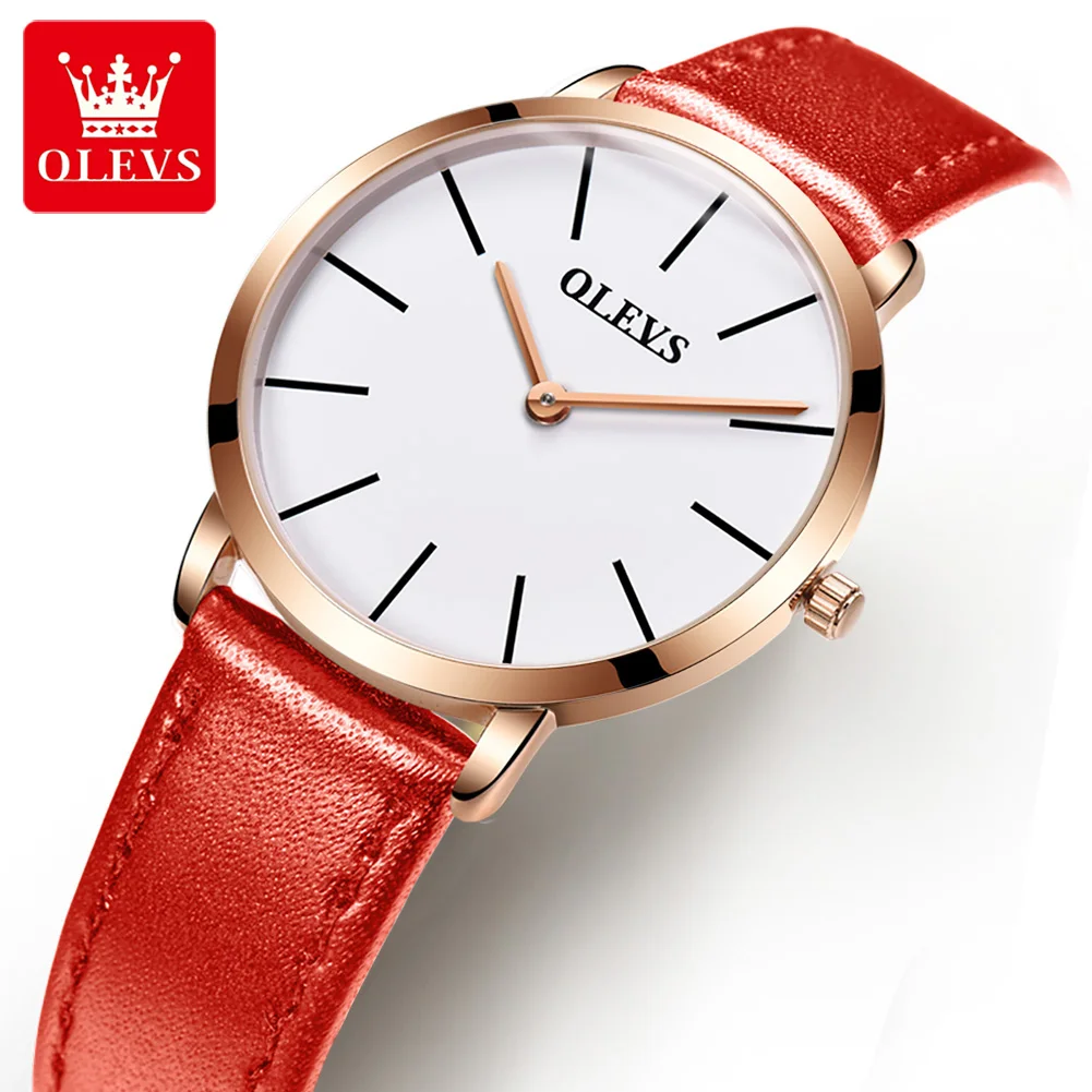 

Часы женские OLEVS, красные, с кожаным ремешком