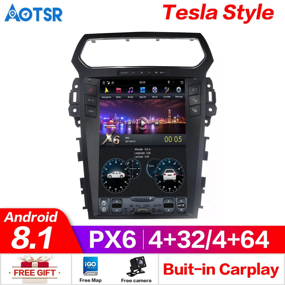 Tesla style px6 Android 8,1 4+ 64G Автомобильный Радио плеер gps навигация для Ford Explorer 2011+ головное устройство мультимедиа аудио магнитофон