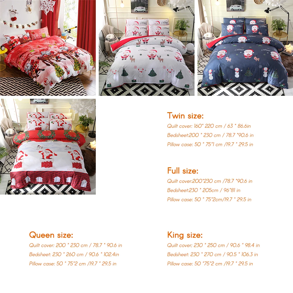 Комплект рождественских 3D постельного белья 4 шт. комплекты Queen/Twin/King