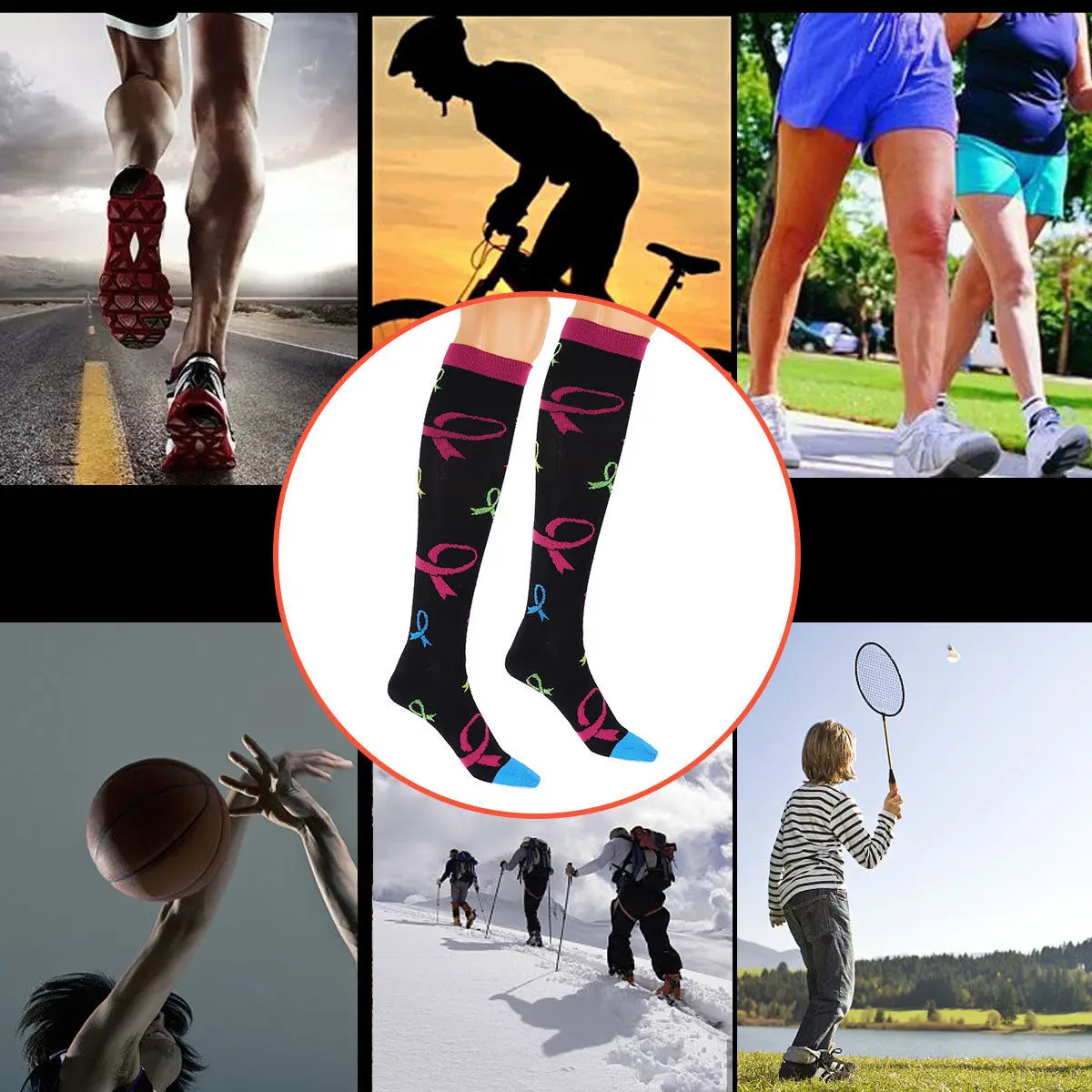 

6 Pairs/Pack Compression Socks Women Men Knee High Sports Socks for Edema Diabetes Varicose Veins Running Cycling Marathon Socks