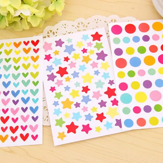 

6sheets/pack Colorful Color Sticker Pentagram Wave Point And Love Three Choices Good Quality And Cute Stickers