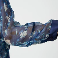 VOA Satin 19mm Stretch Silk Collar Filler Chiffon Stitching Micro through Long Sleeve Single-Breasted Skin Shirt B0021
