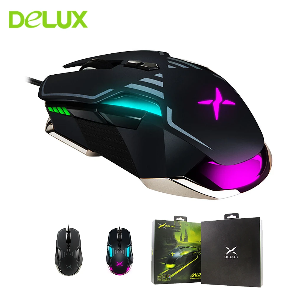 Delux M628 игровая мышь с датчиком 16000 DPI Кнопка 9 ACC RGB проводник оптическая двойной