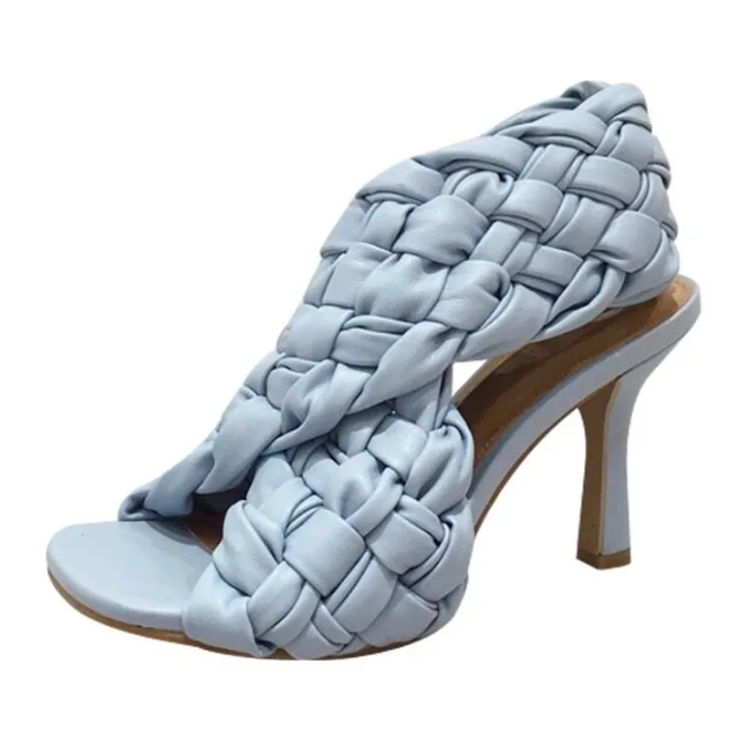 

Luxury Slides Women 8cm High Heels Mules Fetish Pumps Individual Weave Leisure Blue Office Ladies Prom Slippers Women's Shoes