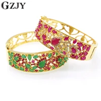 fashion charm greenred zircon bracelets vintage jewelry yellow gold color cuff bracelet bangle for women party gift bijoux