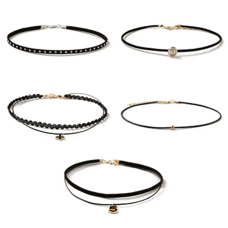 

5 PCS Fashion Pretty Girls Black Multi Layer Lace Chains Necklace Kids Exquisite Gothic Stretch Choker Jewelry Children