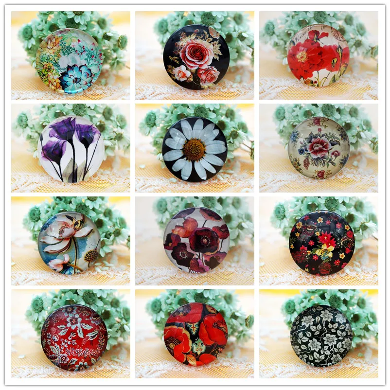 

2 PCS 30MM Flower round glass Cabochon for make bracelet necklace Jewelry for women earring pins brooch craft supply