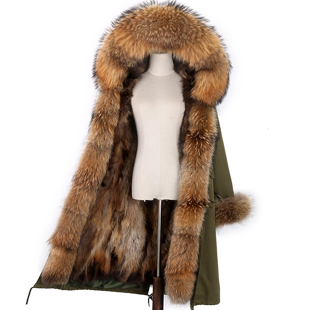 2022 New Womens Winter Coats and Jackets Long Waterproof Parka Removable Raccoon Fur Hood and Real Fox Fur Liner Fashion Warm
