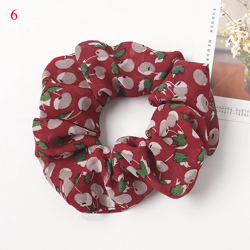 

Women Elegant Cherry Chiffon Crude Velvet Elastic Hair Bands Tie Scrunchie Rubber Bands Ponytail Holder Fashion Hair Accessories