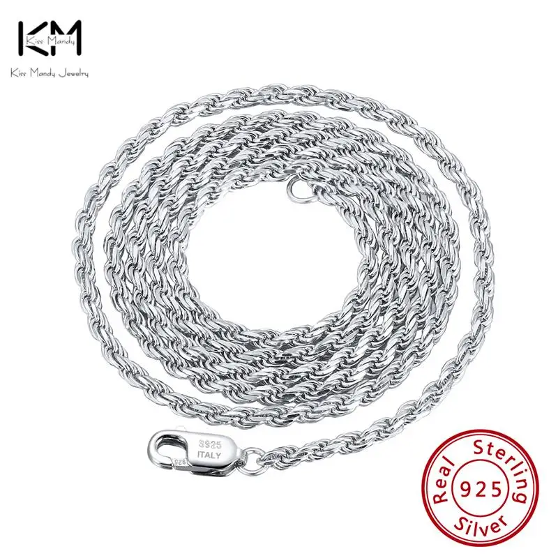 

KISS MANDY 100% 925 Sterling Silver Italian 1.2/1.5/1.7mm Diamond-Cut Rope Chain Necklace 40cm-60cm Woman Men Jewelry Gift SC29