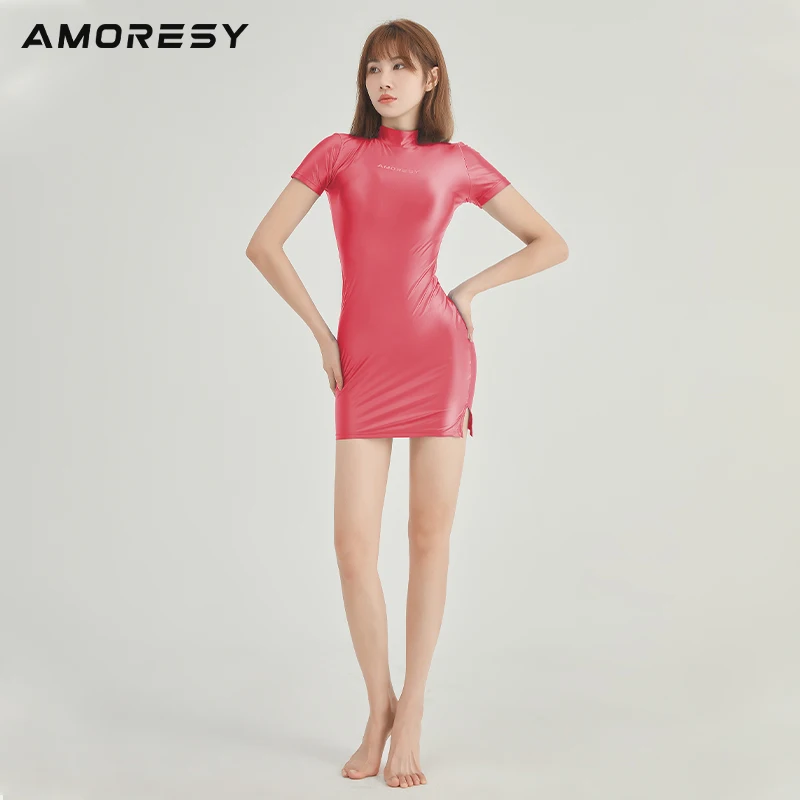 Одношаговая юбка AMORESY шелковая эластичная с принтом длинная платье завернутое в