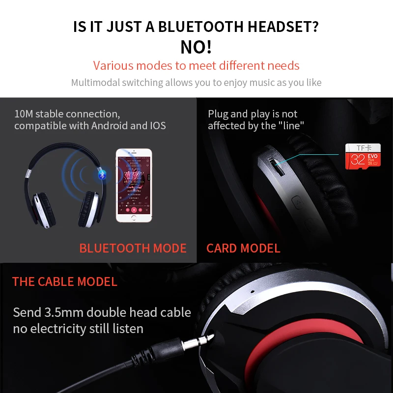 Wireless bluetooth headset head-mounted gaming folding with microphone subwoofer stereo surround sound fashion | Электроника