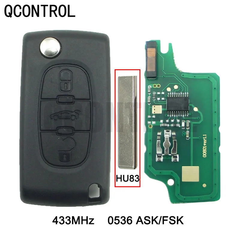 QCONTROL Car Remote Key for PEUGEOT 207 208 307 308 408 Partner Keyless Entry (CE0536 ASK/FSK, 3 Buttons HU83 Blade)