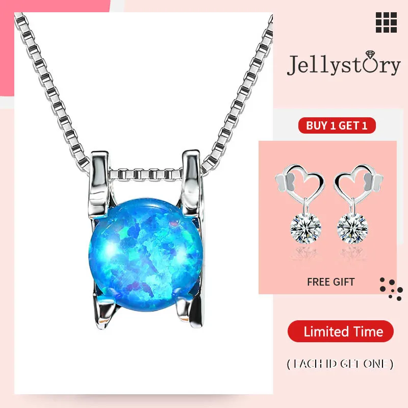 

Ожерелье Jellystory женское из серебра 925 пробы, Ювелирное Украшение с опалом, круглым драгоценным камнем, белый и аквамарин, 4 закрепления, оптов...