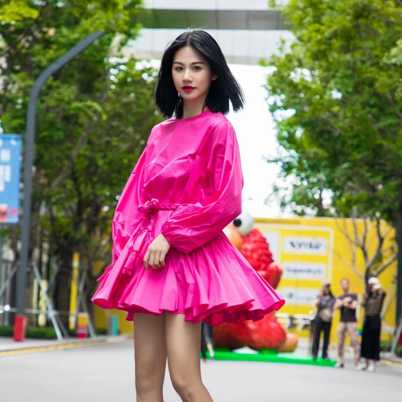 

Mini Dress Irregular Designer High Quality Summer 2021 New Women'S Fashion Party Vintage Elegant Chic Lantern Sleeve Dresses