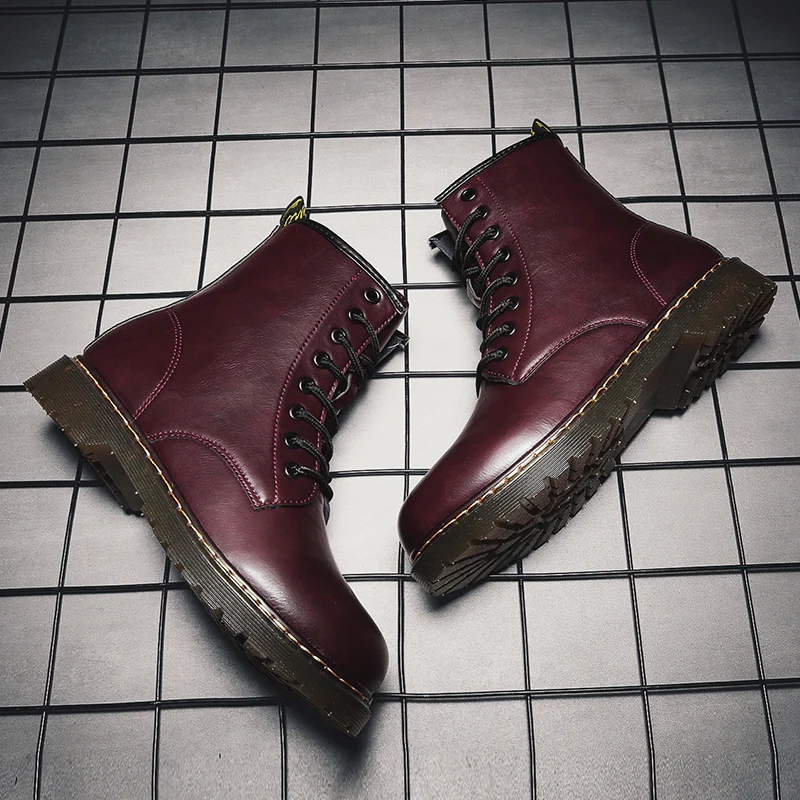 Мужские ботинки-мартинсы из натуральной кожи зимние мотоциклетные ботинки обувь