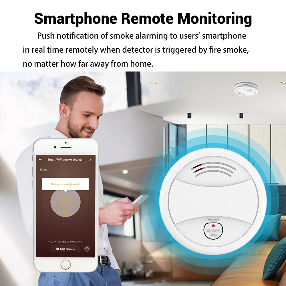 Детектор дыма Tuya Wi-Fi для коптильни пожарного | Безопасность и защита
