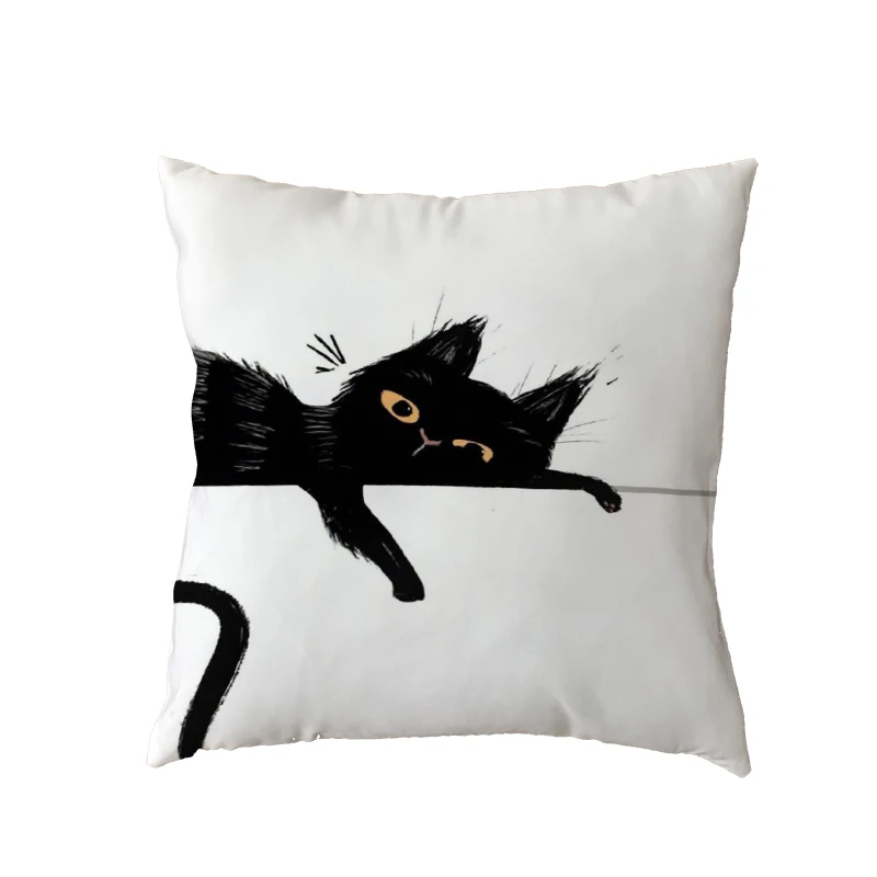 Лидер продаж полиэфирная черная наволочка с изображением кота и кошки из кожи