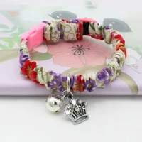 color japanese printing flowers elastic stretch adjustment pet cat puppy dog collar alloy crystal bell 5pclot