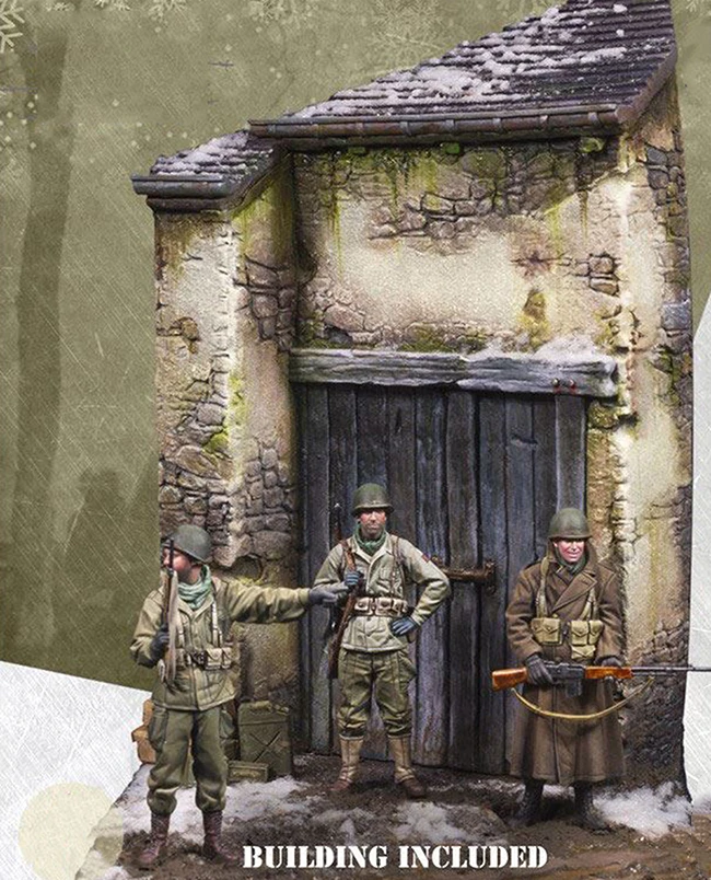 Фигурка из неокрашенной смолы в масштабе 1/35 зимой 3 фигурки (здание включено) |