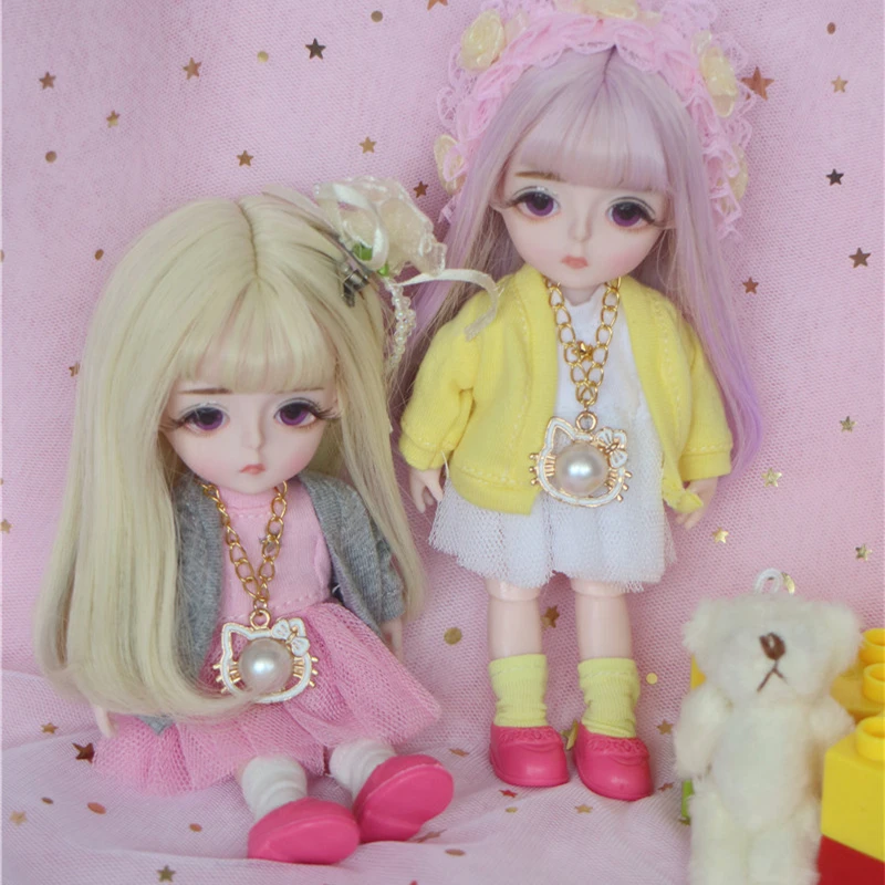 

16cm Wig Jointed Doll Cute BJD Mini Doll Hand Make Up Face Dolls with Big Eyes Bjd Toys Gifts for Girl Handmand Make UP Bag Toy