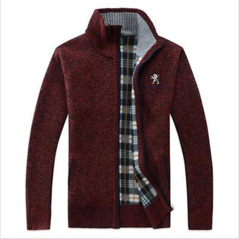 

Peugeot car LOGO new men's business casual sweater cardigan men's slim knitted sweater coat autumn and winter M-3XL