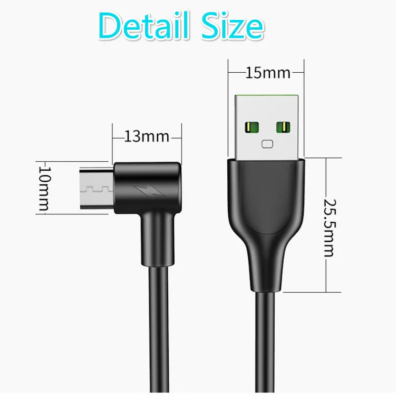 2 pack Right Angle Micro USB Cable Reversible Connector Fast Charging DataSync Cord 3A for Samsung Galaxy S6 S7 Edge Note |