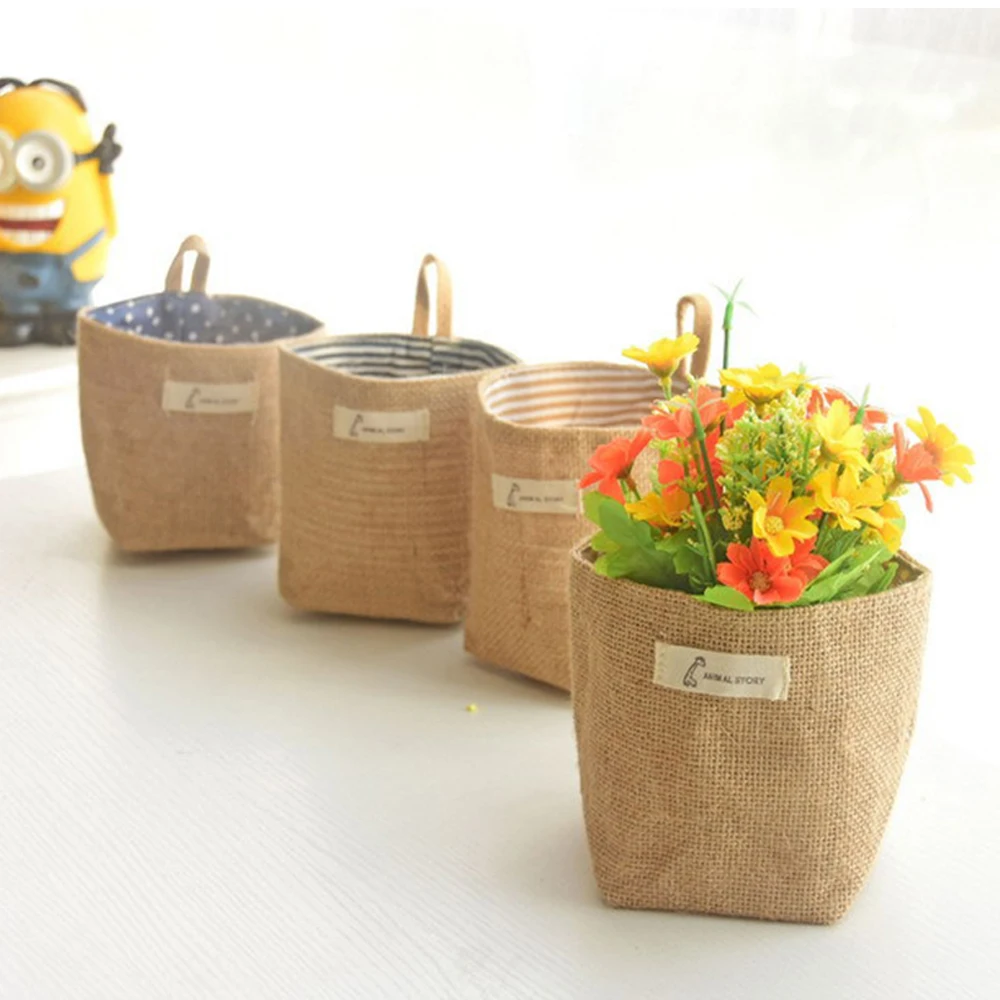 Джутовая настенная многофункциональная корзина для хранения подвесная сумка