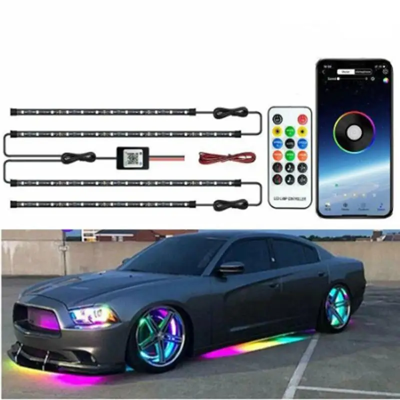 

60*90cm Dreamcolor Led Car Underglow Light Flexible Strip Music Bluetooth APP Remote Control Car Led Neon Light Atmosphere Lamp