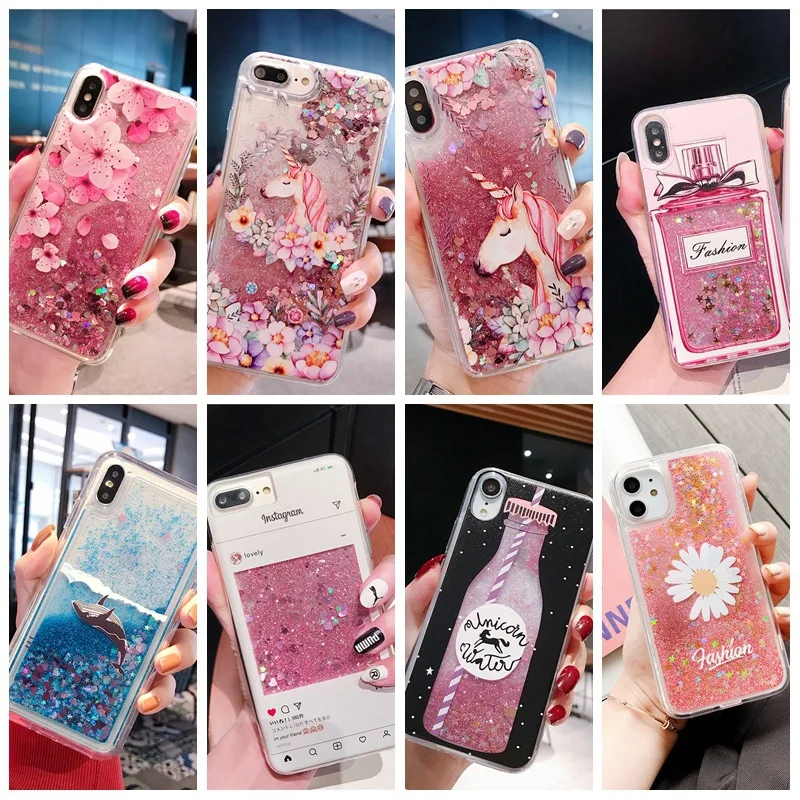 

Dynamic Quicksand Glitter Case For iphone 5 5S SE 6S 6 7 8 Plus X XR XS 11 Pro MAX Liquid Dream unicorn Sequins Phone Case Cover