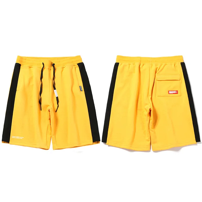 A966032 Yellow Короткие уличные шорты в стиле хип-хоп Харадзюку для бега, летние мужские спортивные шорты в стиле хип-хоп с карманами, хлопковые повседневные шорты черного и желтого цвета - Цвет: A966032 Yellow