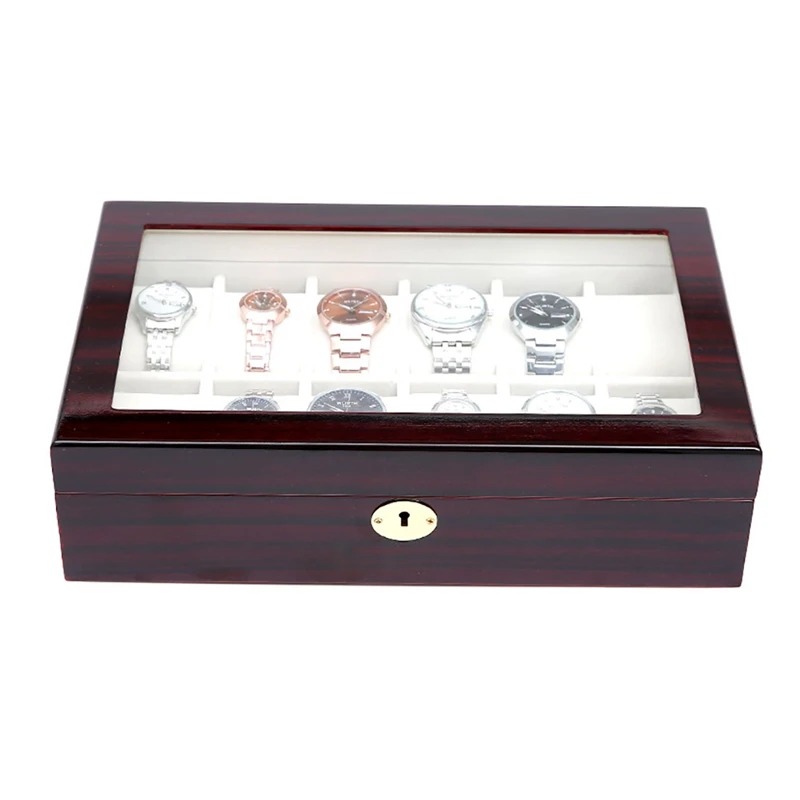 

6 10 12 Slot / Grid Watch Box Velvet Wooden Display Container Storage Holder Travel Organizer Case Gift With Elegant lock Key