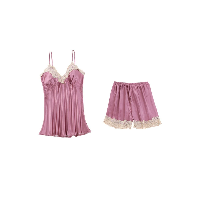 

Sexy Five-Piece Suit Chest Pad Nightwear Nightgown With Suspenders Home Wear Nightgown silk Spring And Autumn Mujer
