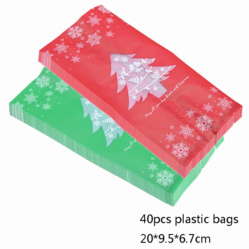 40pcs plastic bags Рождественская коробка для конфет на день рождения украшения для печенья Подарочная коробка Рождественский Декор для дома упаковочные коробки Navida Natal Декор - Цвет: 40pcs plastic bags