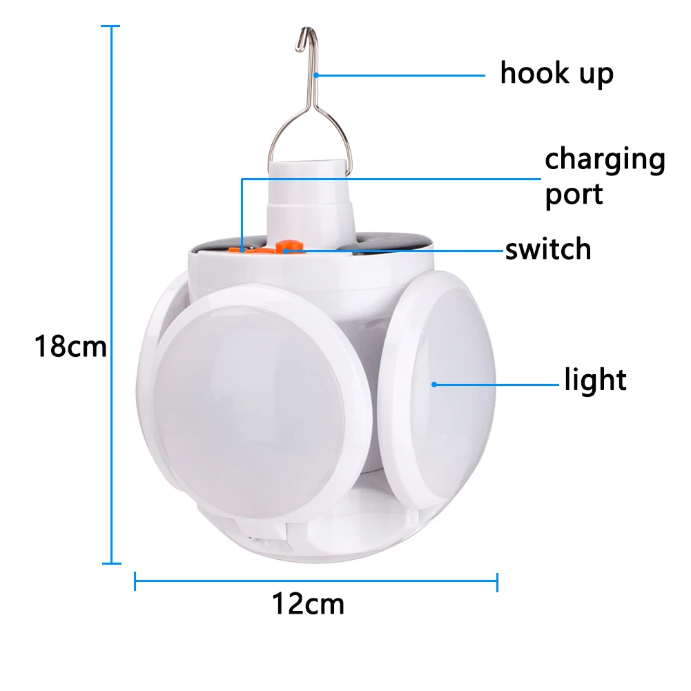 

LED Solar Light Football Shape UFO Lamp USB Rechargeable Portable Lantern Camping Light Folding Bulb Garage Light Night Lamp
