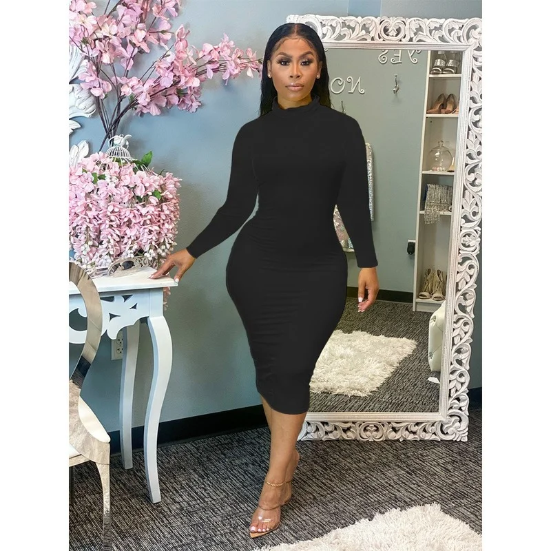

Women's Clothing with Free Shipping Korean Youth Dresses Sweater Knitted Long Red Dress Club Turtleneck Long Sleeve Bodycon