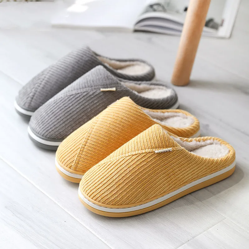 

Autumn Women's Closed Slippers Furry Warm Corduroy Non-Slip Platform Shoes Plush Memory Foam Winter House Floor Slippers