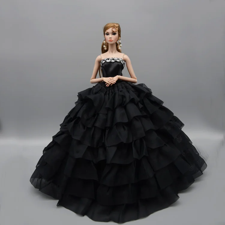 

Черный & желтого и розового цвета, платье/Одежда для кукол наряд/кружево вокруг Вечерние вечернее платье для 30 см Барби Синьи fr2 кукла licca