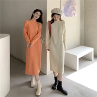 autumn and winter loose half high collar knitted dress womens solid casual bottoming pullover sweater dress female clothing