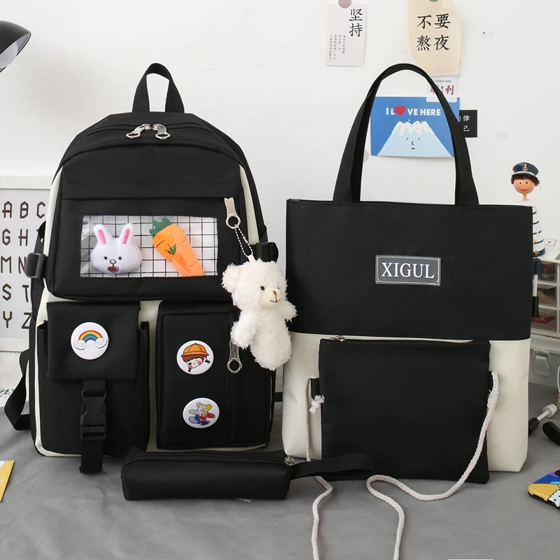 Набор из 4 предметов, рюкзак, школьная сумка, вместительная Холщовая Сумка для ноутбука, рюкзак для девочек-подростков, 2021