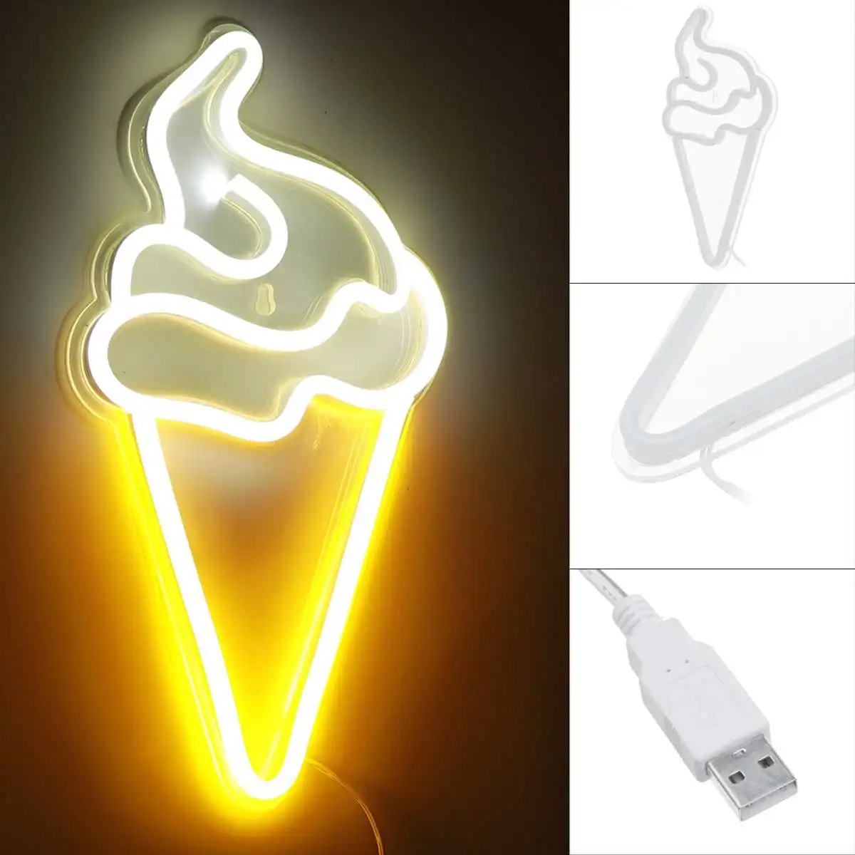 USB Powered LED Neon Sign Art Decorative Lighting Wall Lamp Ice Shaped Night Light  For Home Party Xmas Neon Lights Sign Lamp