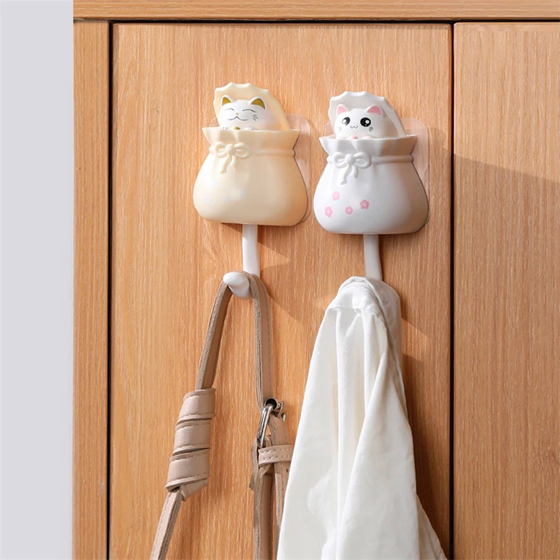 

Hanging Clothes Hook Behind The Storage Hook Door Creative Blessing Bag Hook Strong Viscose Hole Free Lovely Porch Key Glue Hook