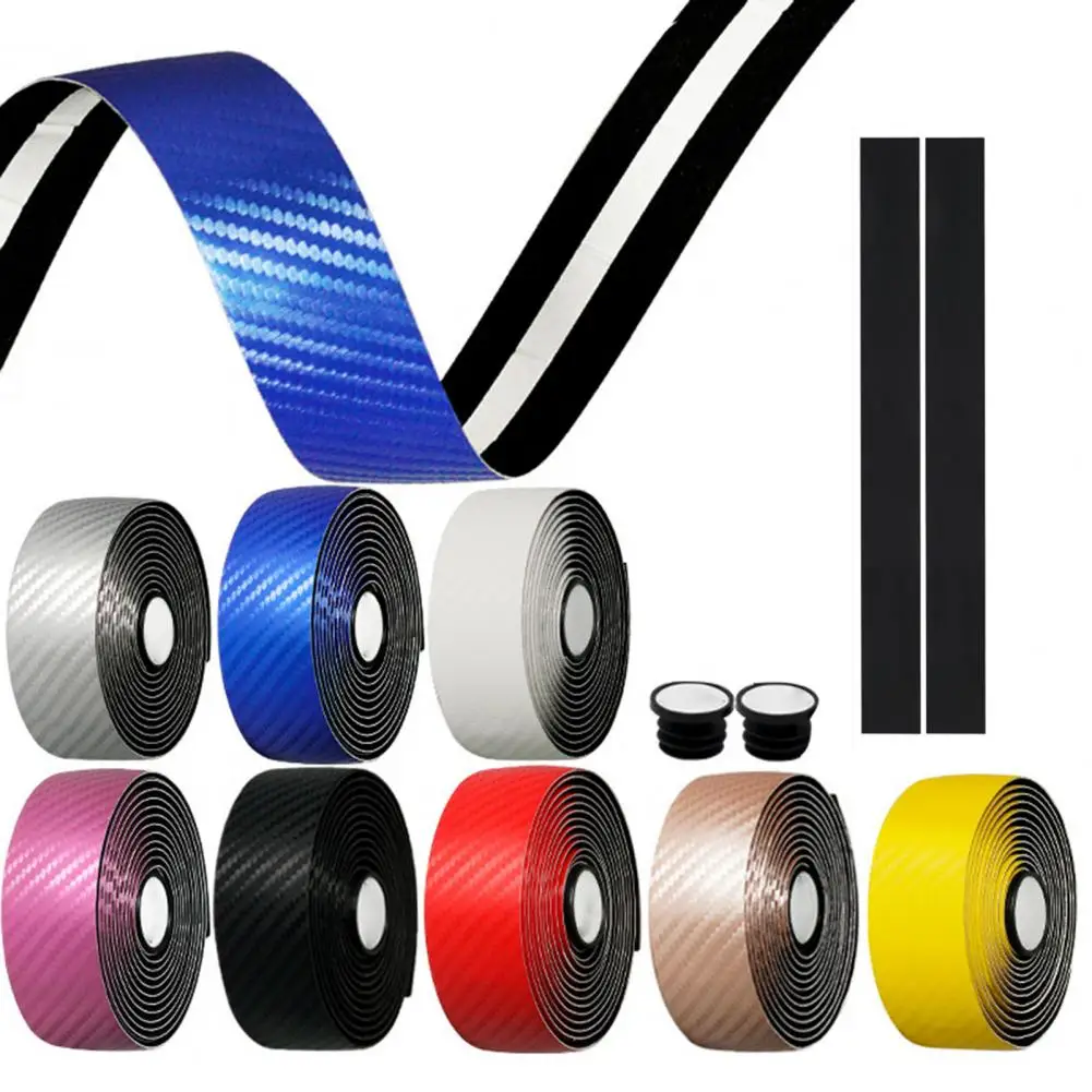 

1 PAIR Road Bicycle Handlebar Carbon Fiber Pattern EVA PU Bar Tape Soft Cycling Damping With 2 Bar Plug Anti-slip Shock straps